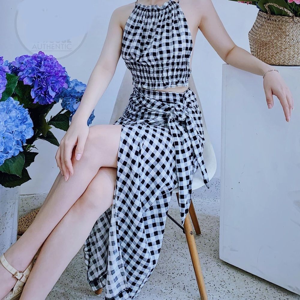 Zara Gingham Wrap Skirt Black/white color - Picture 6 of 11